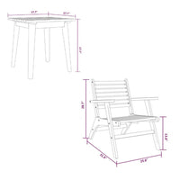 3pc Outdoor Tea Table Set, 2 Chair, Slatted Solid Brown Acacia Wood -BM325897