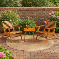 3pc Outdoor Tea Table Set, 2 Chair, Slatted Solid Brown Acacia Wood -BM325897