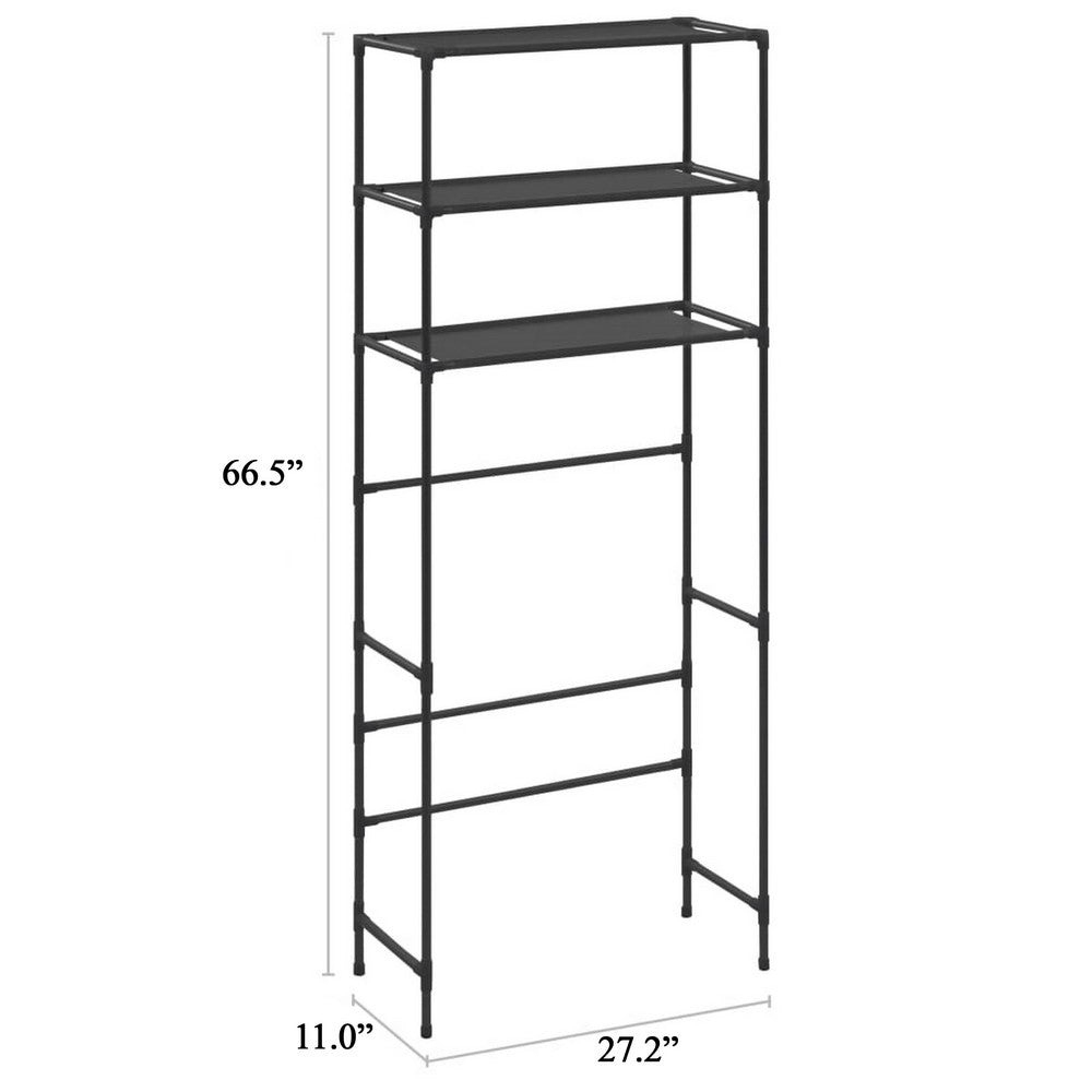 3 Tier Over the Washer Laundry Storage Rack, 67 Inch Tall Black Steel -BM325900