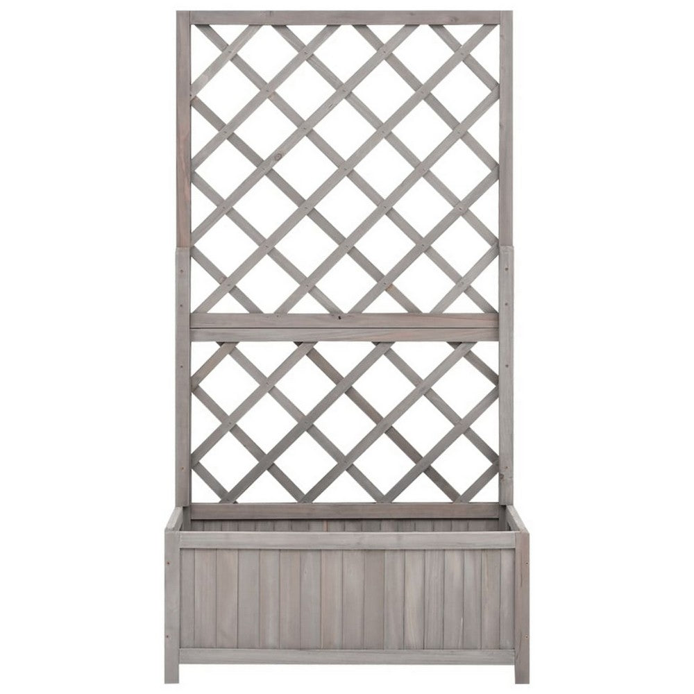 Simi Outdoor Garden Planter, Built In Trellis, 53 Inch Gray Solid Wood -BM325901