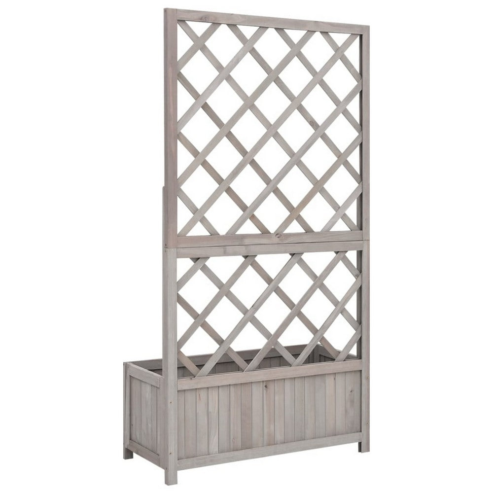 Simi Outdoor Garden Planter, Built In Trellis, 53 Inch Gray Solid Wood -BM325901