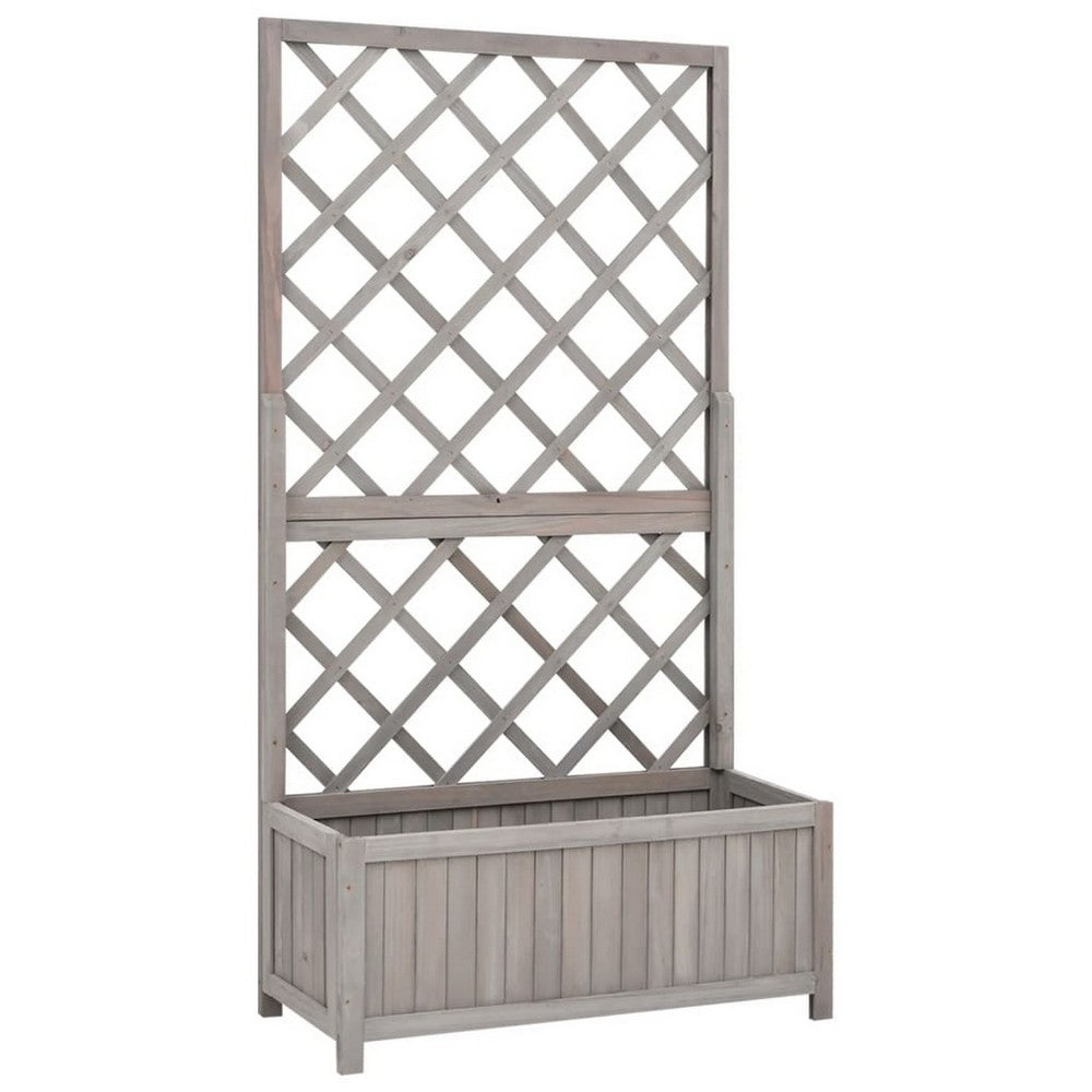 Simi Outdoor Garden Planter, Built In Trellis, 53 Inch Gray Solid Wood