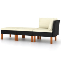 3pc Outdoor Modular Corner Sofa Set, Black Poly Rattan Ivory Polyester -BM325923