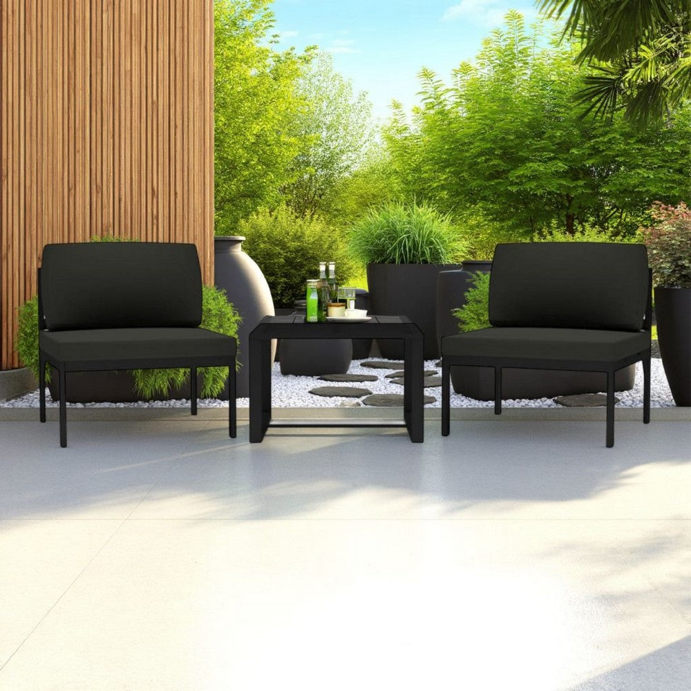 3pc Modular Outdoor Sofa Chair and Table Set, Gray Aluminum, Polyester -BM325950