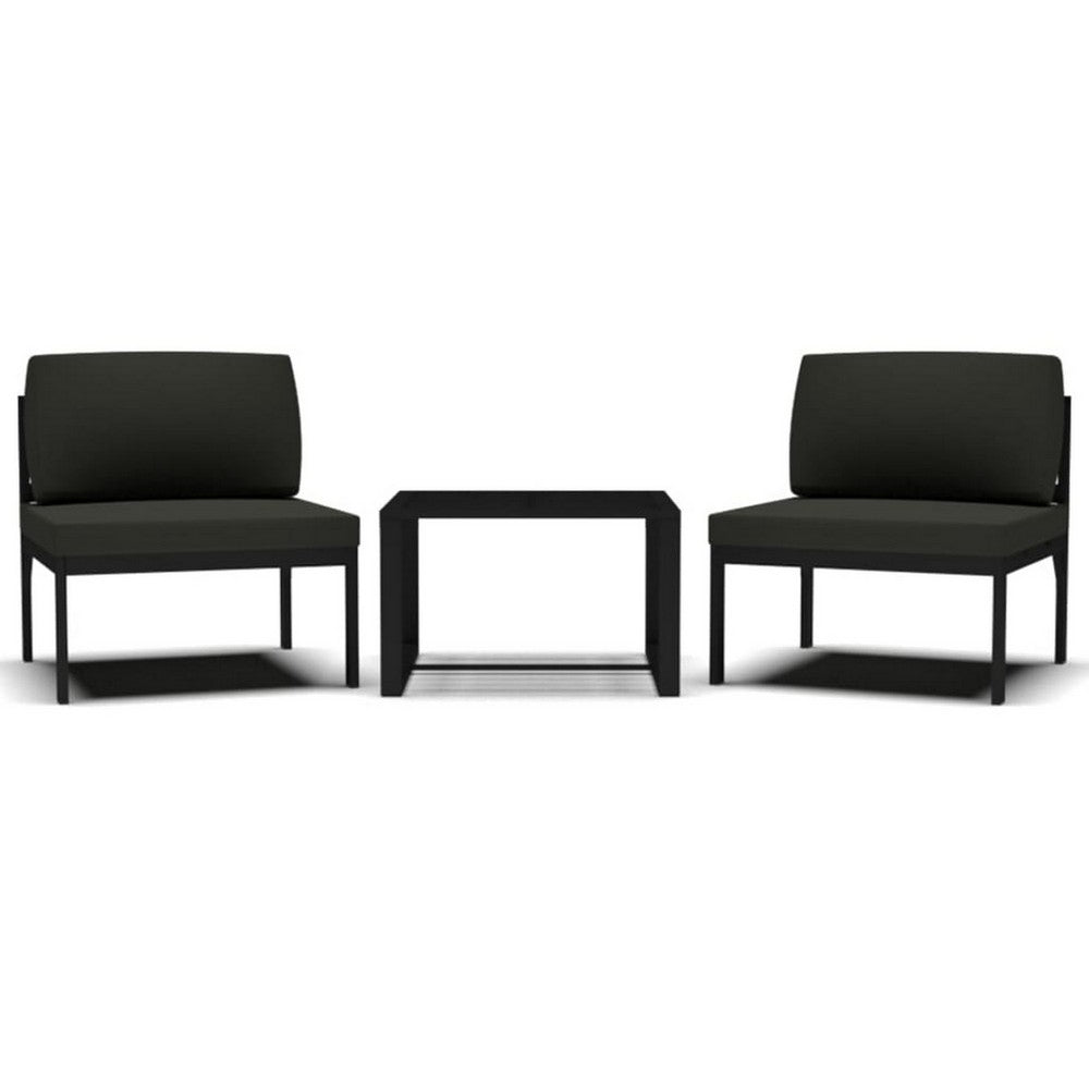 3pc Modular Outdoor Sofa Chair and Table Set, Gray Aluminum, Polyester