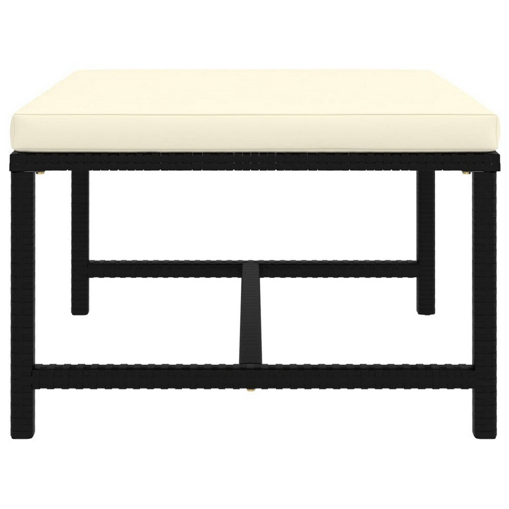 Reno Outdoor Sectional Footrest Ottoman, Black Rattan, Ivory Polyester -BM325957