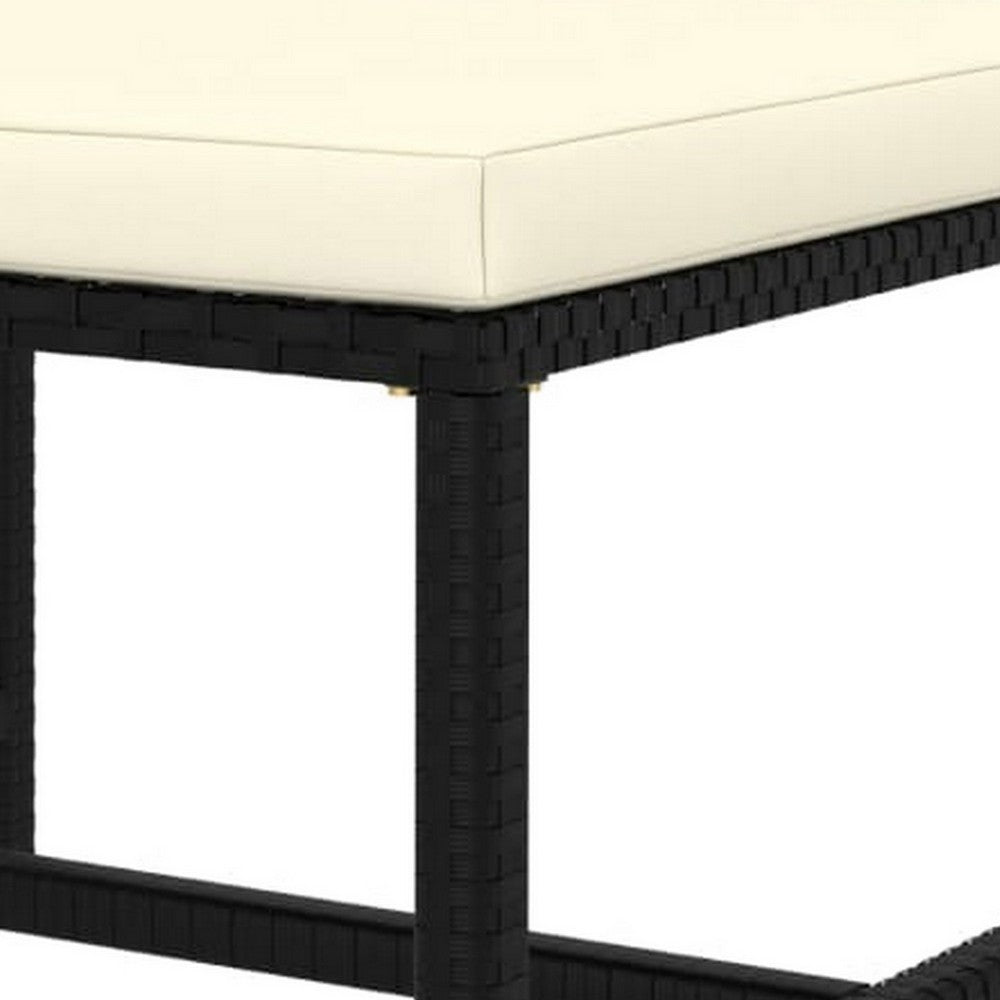 Reno Outdoor Sectional Footrest Ottoman, Black Rattan, Ivory Polyester -BM325957