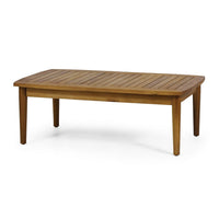 2pc Outdoor Loveseat and Table Set, Teal Cushions, Brown Wood Frame -BM325972