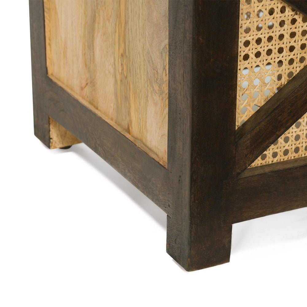 Accent Ottoman Table, 16 Inch Square, Boho Style, Cane Wicker -BM325979