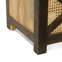 Accent Ottoman Table, 16 Inch Square, Boho Style, Cane Wicker -BM325979