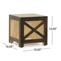 Accent Ottoman Table, 16 Inch Square, Boho Style, Cane Wicker -BM325979