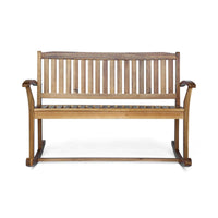 Outdoor Rocking Loveseat Bench, 50 Inch, Natural Brown Acacia Wood -BM325986