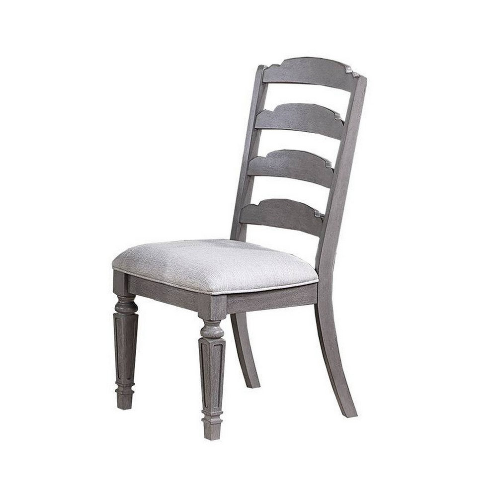 Winie Dining Side Chair Set of 2, Carved, Ladder Back, Light Gray Wood -BM326028