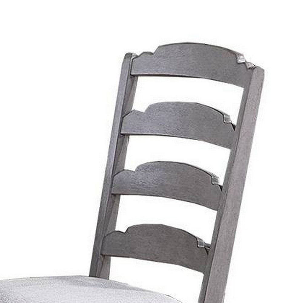 Winie Dining Side Chair Set of 2, Carved, Ladder Back, Light Gray Wood -BM326028