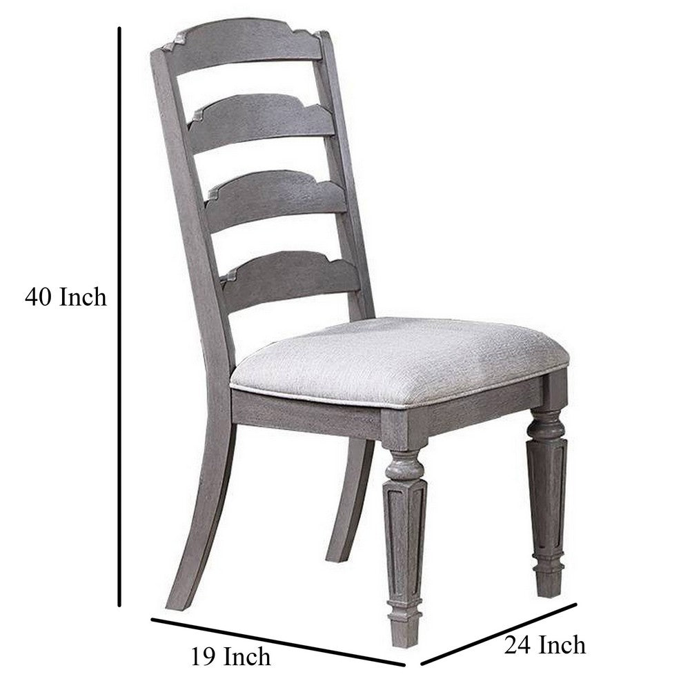 Winie Dining Side Chair Set of 2, Carved, Ladder Back, Light Gray Wood -BM326028