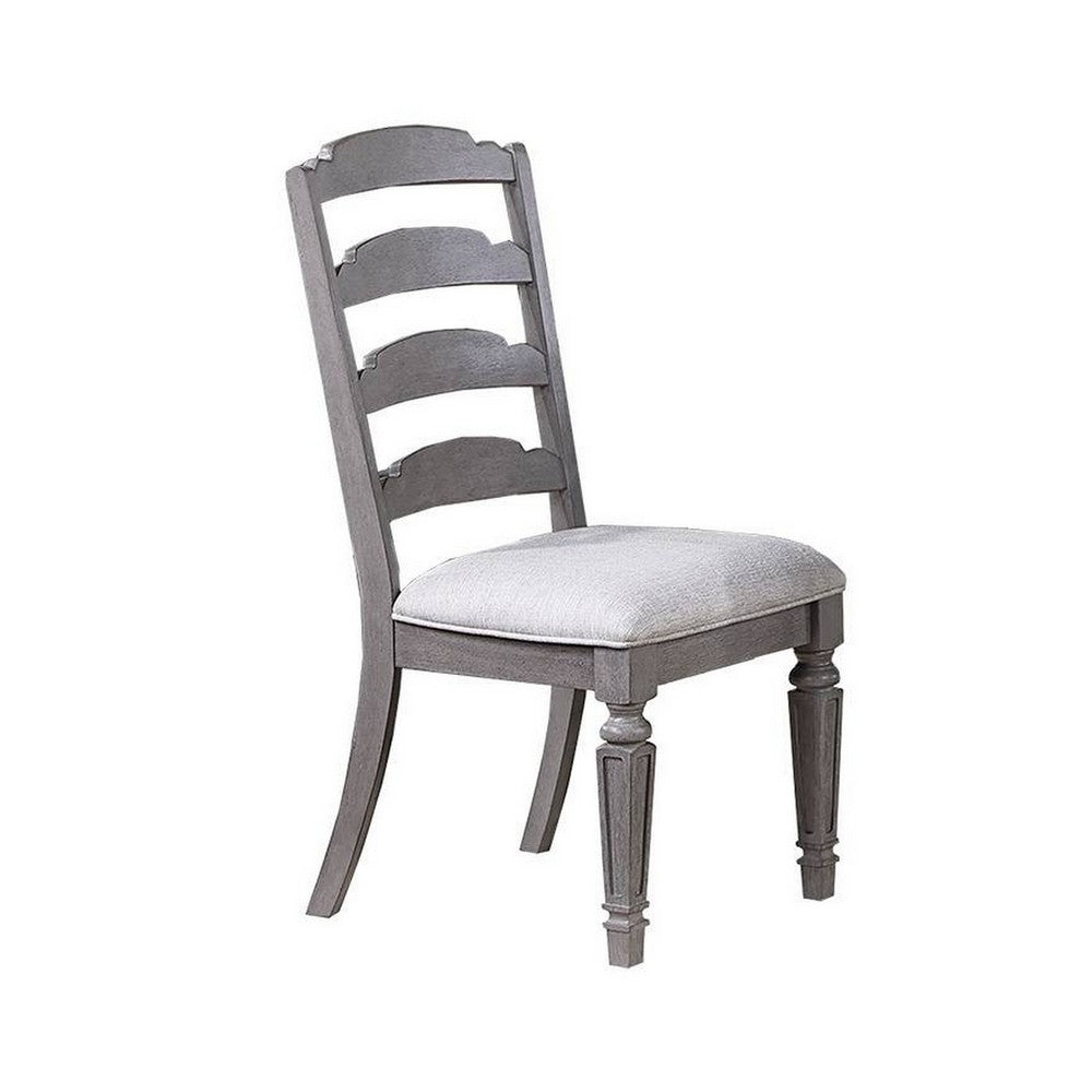 Winie Dining Side Chair Set of 2, Carved, Ladder Back, Light Gray Wood