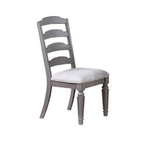 Winie Dining Side Chair Set of 2, Carved, Ladder Back, Light Gray Wood