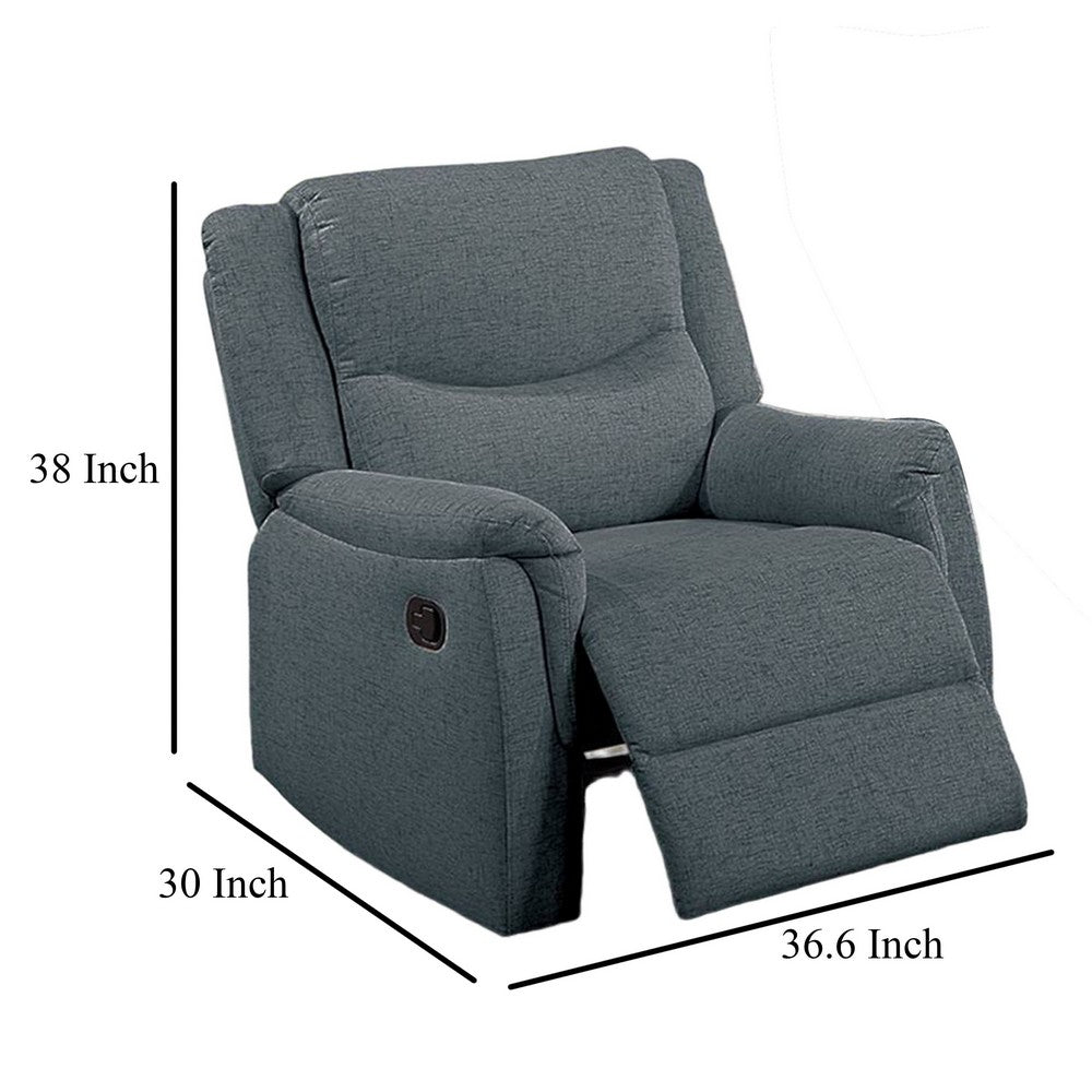 Ammy Manual Recliner Chair, Pillow Top Arms, Dark Gray Faux Burlap -BM326072