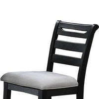 Remus Bar Height Chair, Ladder Back, Black Embossed Wood, Gray Fabric -BM326140