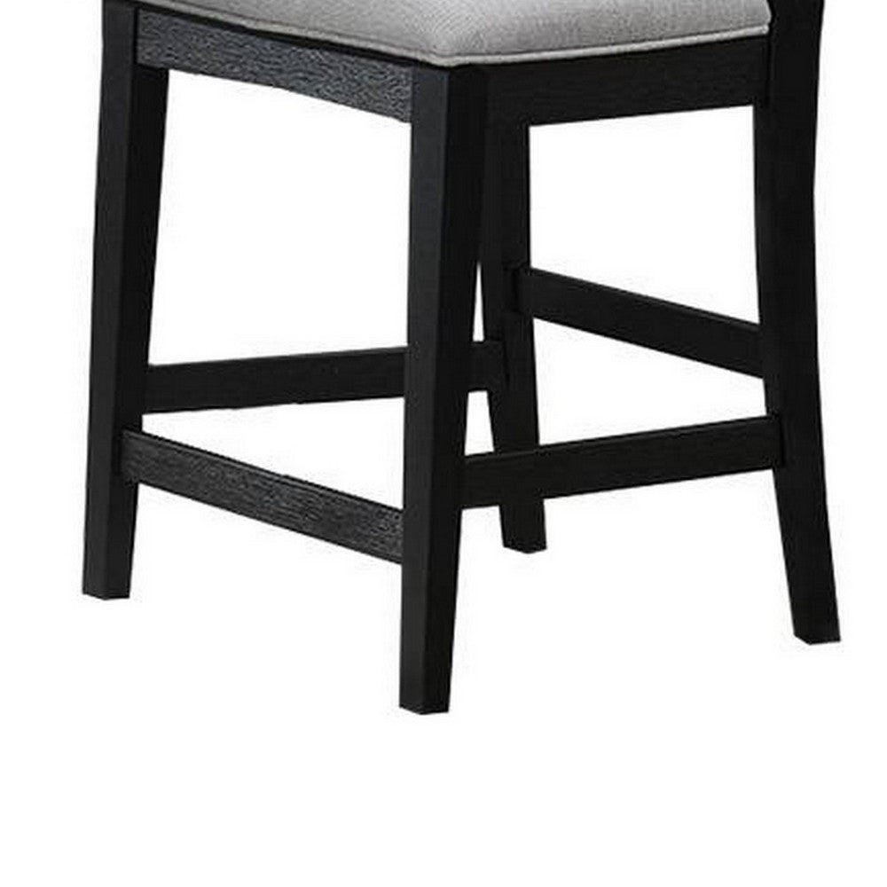 Remus Bar Height Chair, Ladder Back, Black Embossed Wood, Gray Fabric -BM326140