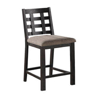 Trixy Counter Stool Chair, Open Square Back, Brown Wood, Beige Fabric