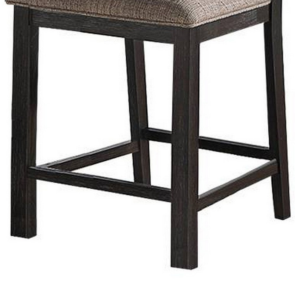 Trixy Counter Stool Chair, Open Square Back, Brown Wood, Beige Fabric -BM326141