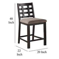 Trixy Counter Stool Chair, Open Square Back, Brown Wood, Beige Fabric -BM326141