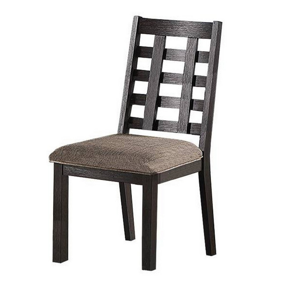 Trixy Dining Chair, Open Square Back, Espresso Wood, Beige Fabric -BM326144