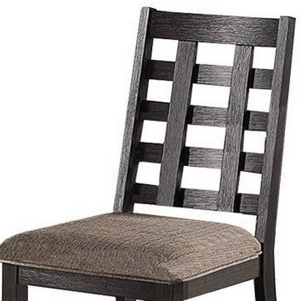 Trixy Dining Chair, Open Square Back, Espresso Wood, Beige Fabric -BM326144