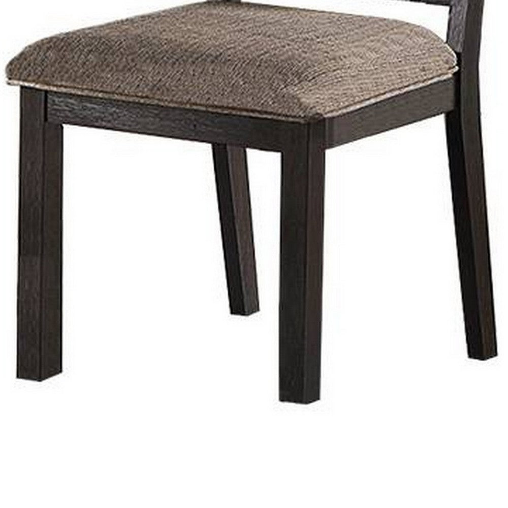 Trixy Dining Chair, Open Square Back, Espresso Wood, Beige Fabric -BM326144