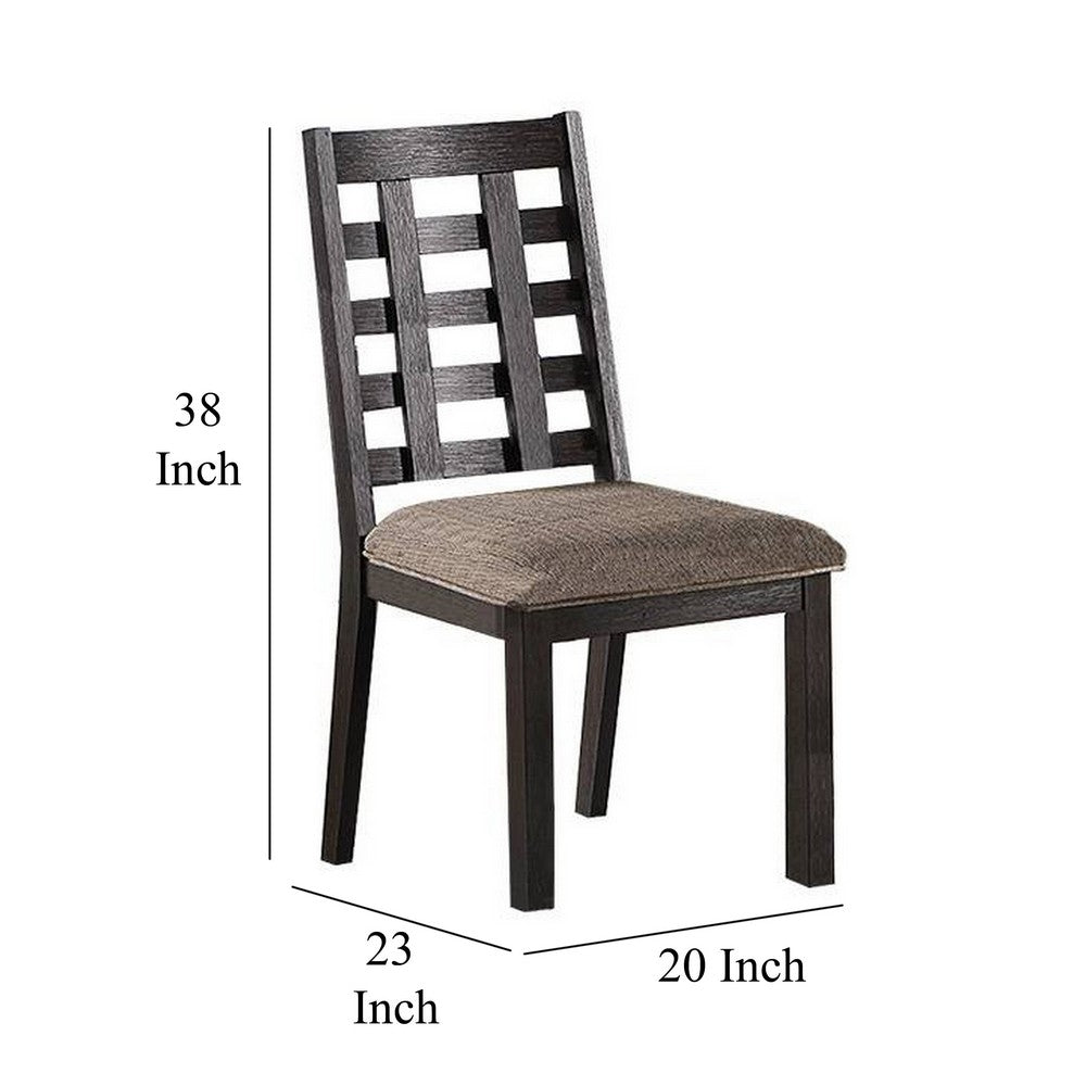 Trixy Dining Chair, Open Square Back, Espresso Wood, Beige Fabric -BM326144