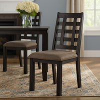 Trixy Dining Chair, Open Square Back, Espresso Wood, Beige Fabric -BM326144