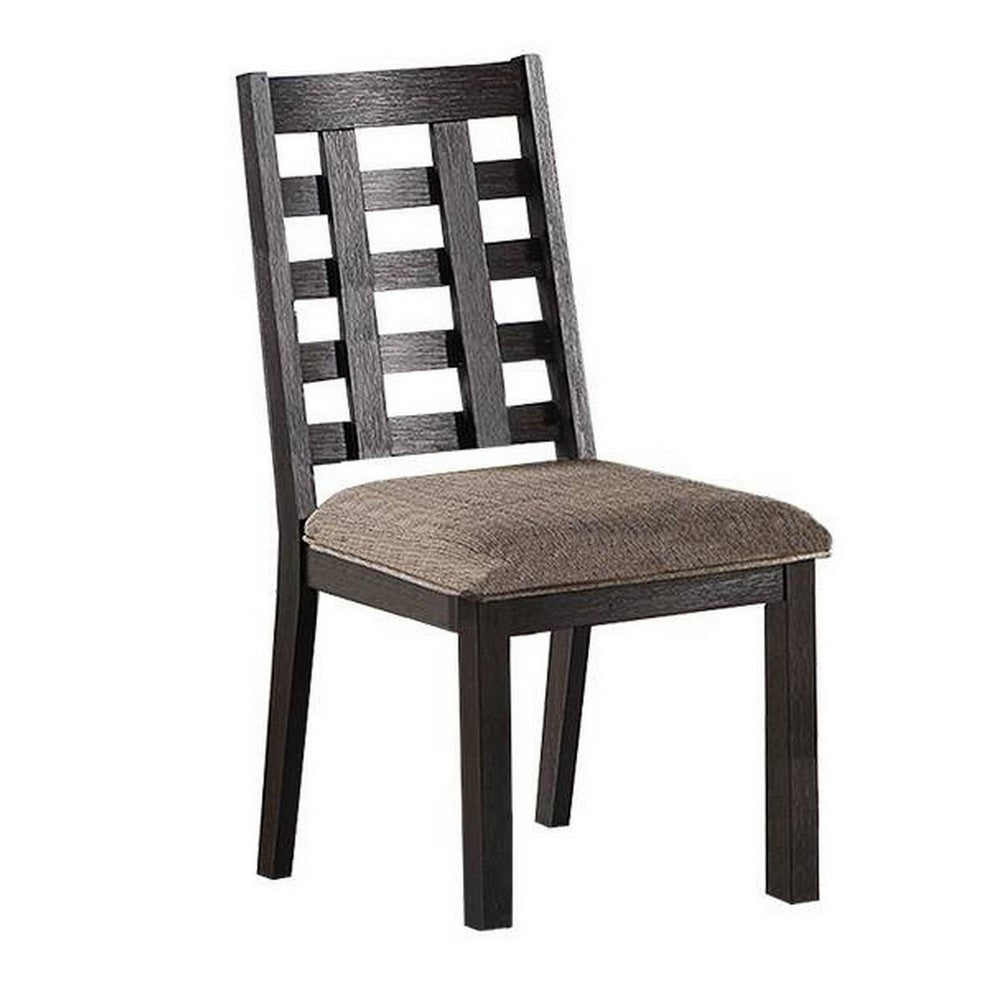 Trixy Dining Chair, Open Square Back, Espresso Wood, Beige Fabric