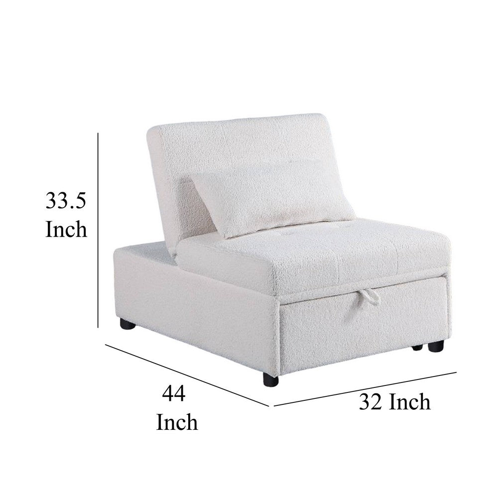 Jiya Convertible Sofa Chair to Single Bed, White Fabric, 76 Inch -BM326175