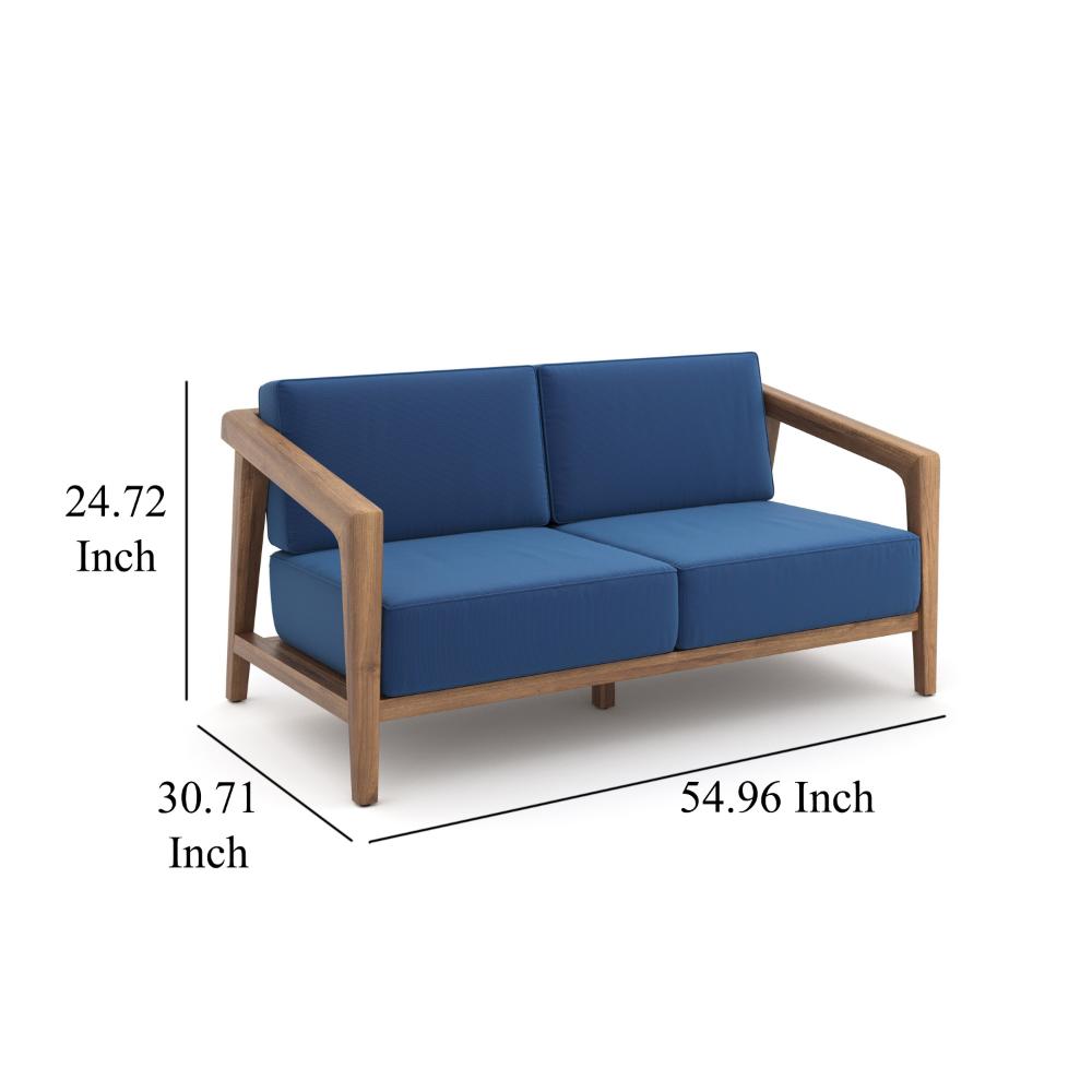 Nea Outdoor Loveseat, Dark Blue, Natural Brown Acacia Wood 55 Inch -BM326195