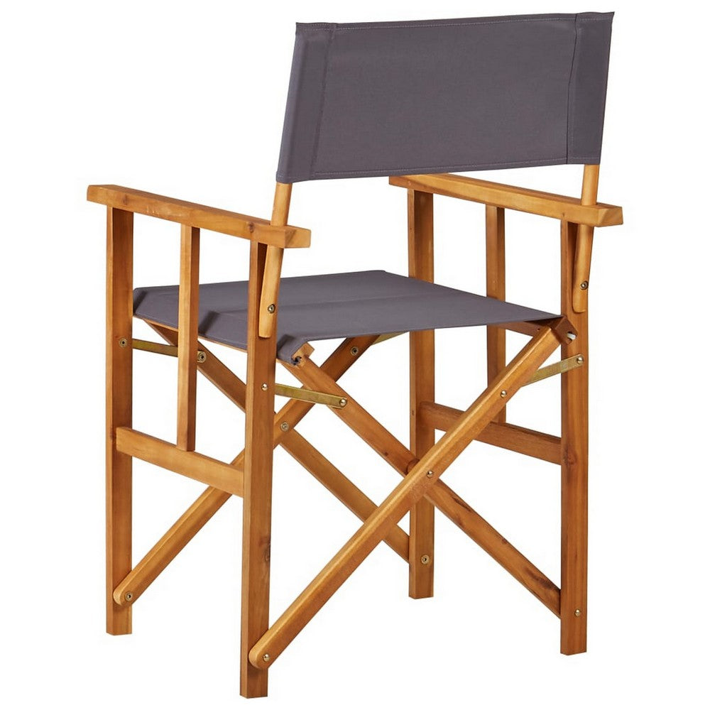 Outdoor Foldable Accent Chair, Dark Gray Fabric, Solid Acacia Frame -BM326242