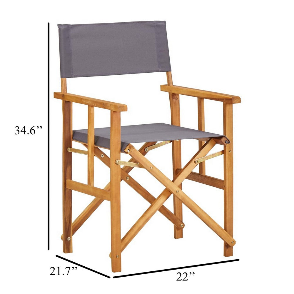 Outdoor Foldable Accent Chair, Dark Gray Fabric, Solid Acacia Frame -BM326242