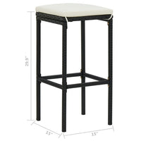 Outdoor Barstool Set of 4, Cream White Cushion, Black Poly Rattan -BM326253