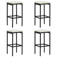 Outdoor Barstool Set of 4, Cream White Cushion, Black Poly Rattan