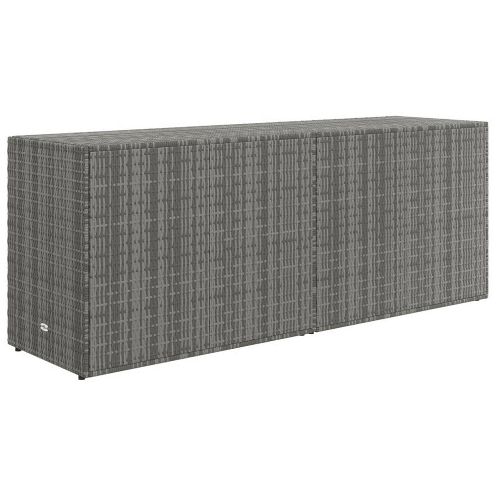 Outdoor Storage Cabinet, 78 Inch Gray Poly Rattan and Brown Solid Wood -BM326255