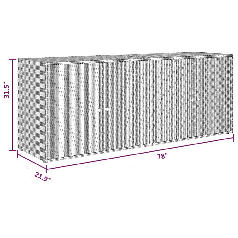 Outdoor Storage Cabinet, 78 Inch Gray Poly Rattan and Brown Solid Wood -BM326255