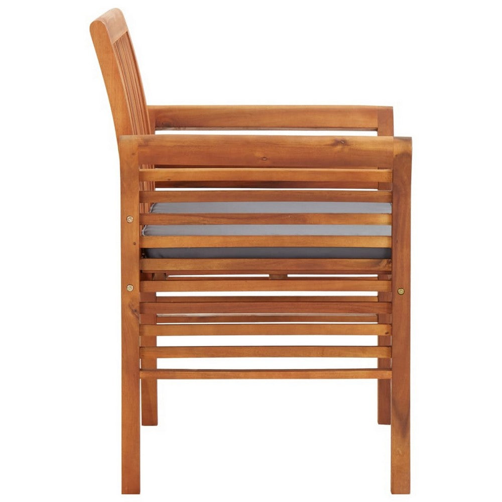 Kim Outdoor Set of 2, Geay Seat Armchair, Brown Acacia Wood -BM326285