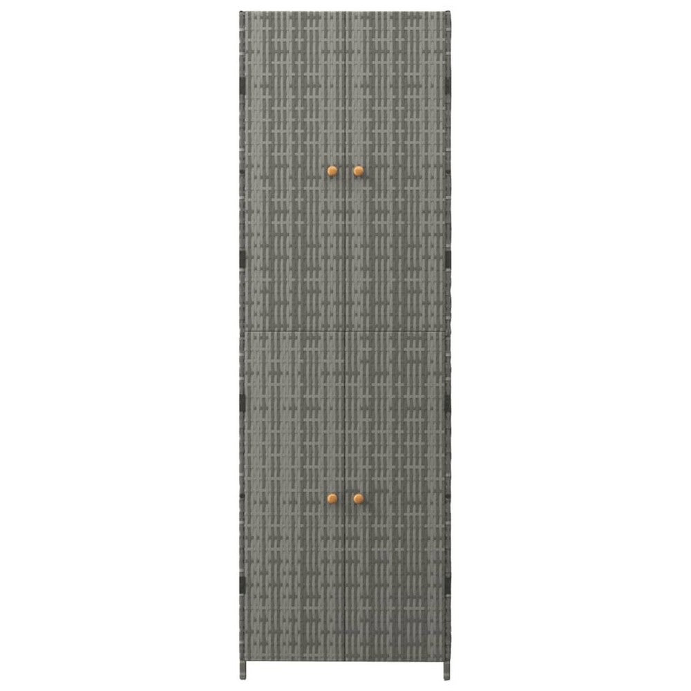 Outdoor Garden 71 Inch Tall Storage Cabinet, 2 Doors, Gray Rattan -BM326298