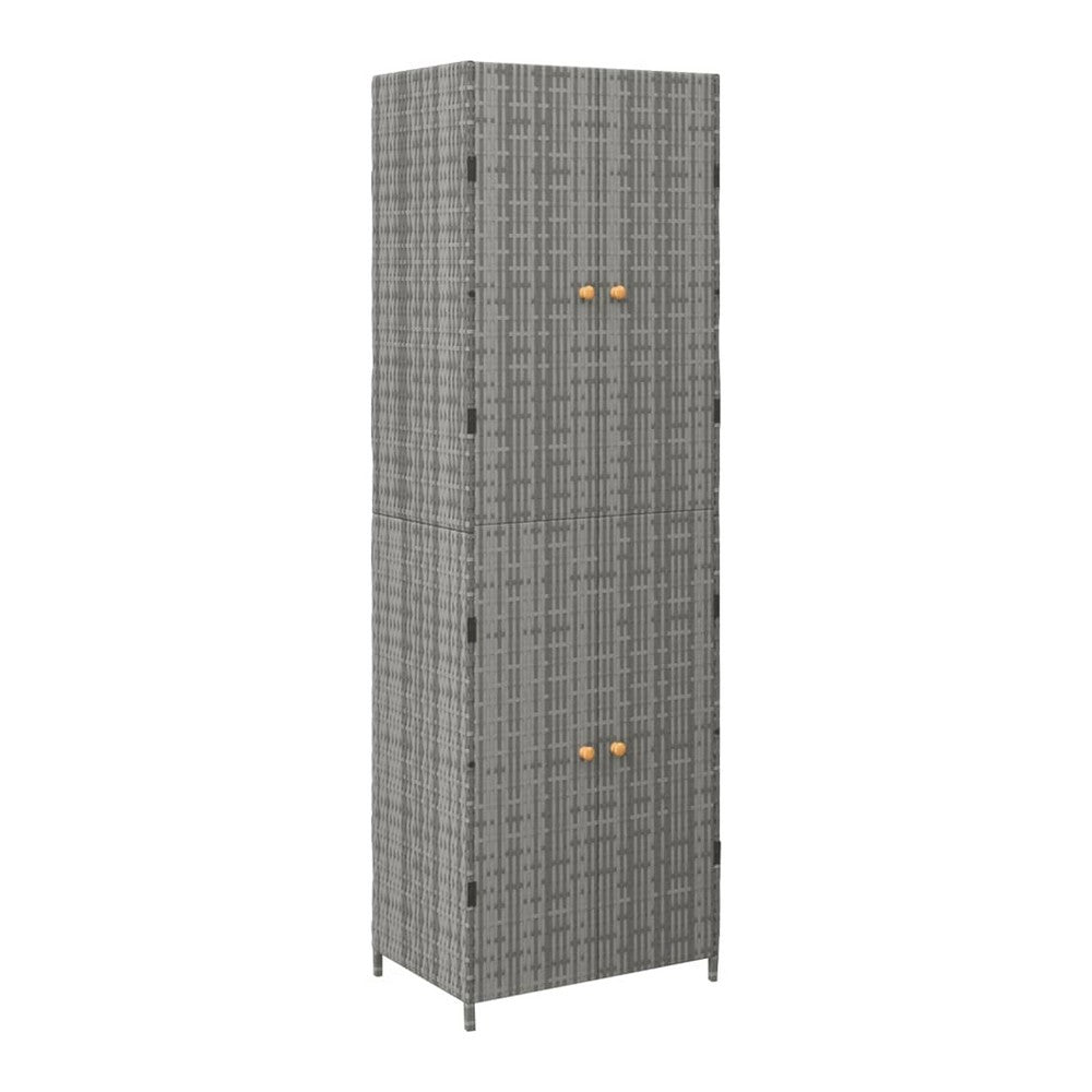 Outdoor Garden 71 Inch Tall Storage Cabinet, 2 Doors, Gray Rattan