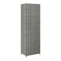 Outdoor Garden 71 Inch Tall Storage Cabinet, 2 Doors, Gray Rattan