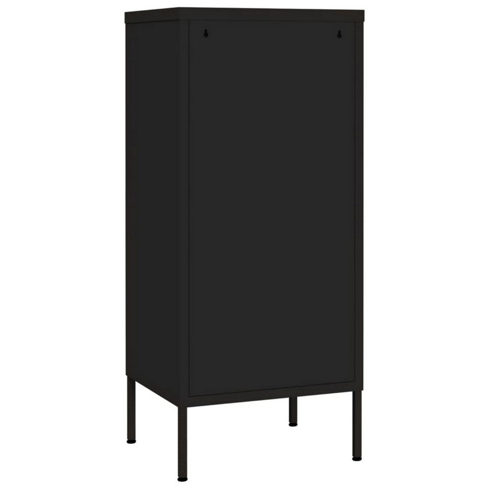 Tall Storage Cabinet, 1 Door, 2 Shelves, Modern Matte Black Steel -BM326316