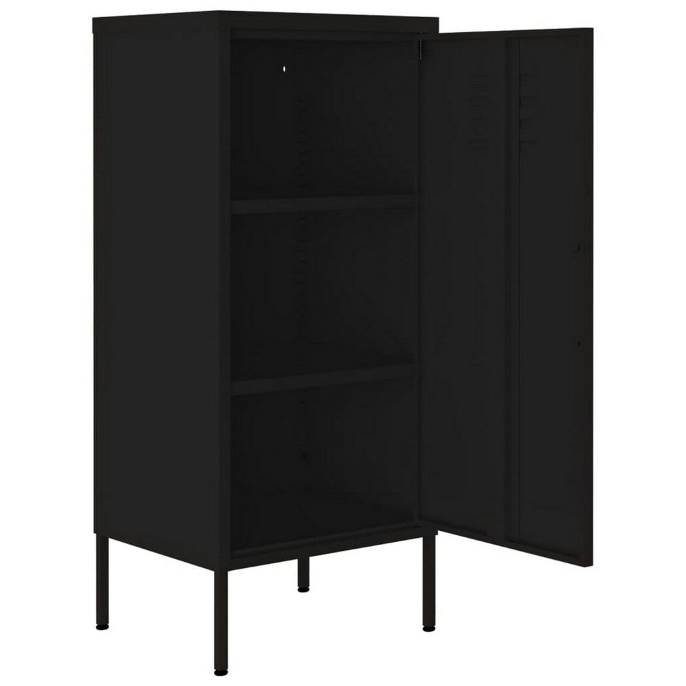 Tall Storage Cabinet, 1 Door, 2 Shelves, Modern Matte Black Steel -BM326316