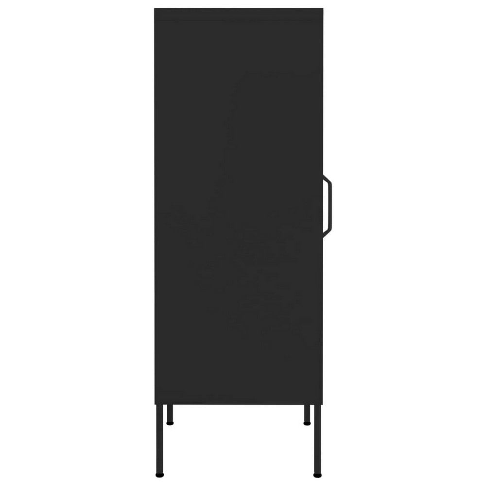 Tall Storage Cabinet, 1 Door, 2 Shelves, Modern Matte Black Steel -BM326316