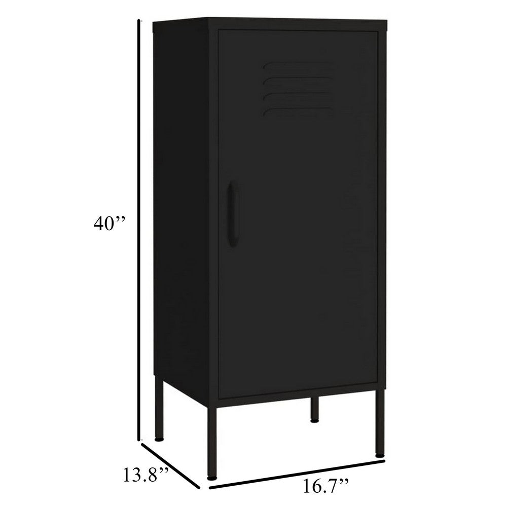 Tall Storage Cabinet, 1 Door, 2 Shelves, Modern Matte Black Steel -BM326316
