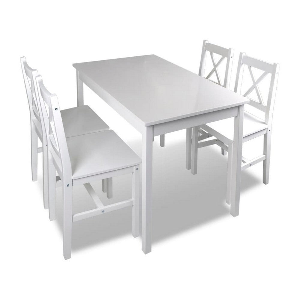 5pc Dining Table and Chairs Set, 43 Inch Top Farmhouse White Pine Wood -BM326323